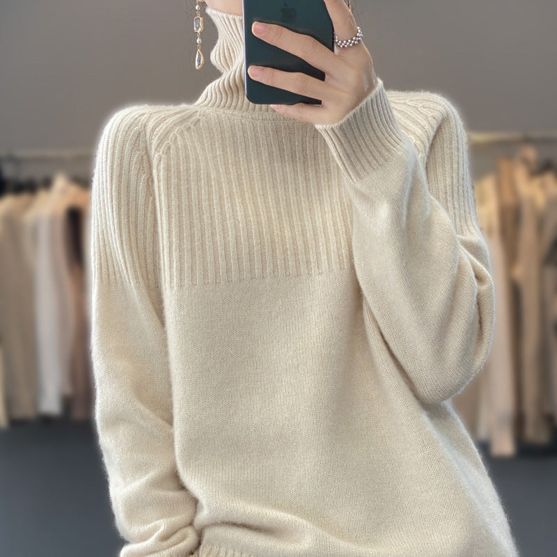 Damen Hochkragen Pullover aus reiner Wolle