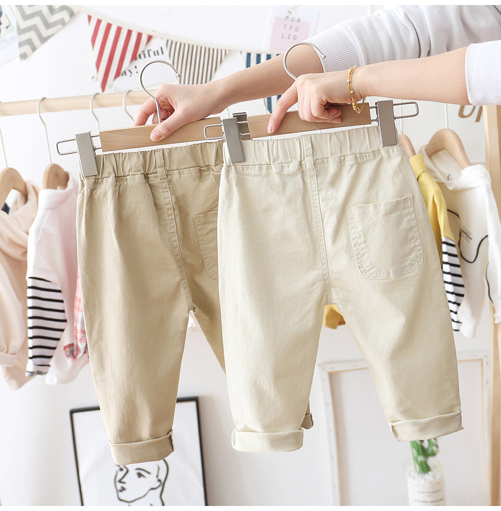 Solid Color Casual Pants Children's Baby Stretch Cotton Long Pants