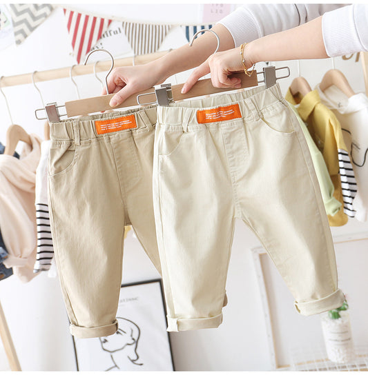 Solid Color Casual Pants Children's Baby Stretch Cotton Long Pants