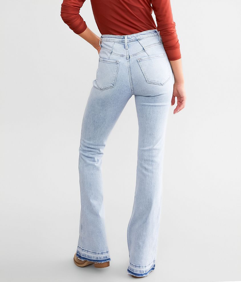 Elastische Jeanshose mit hoher Taille und Knopfleiste für Damen