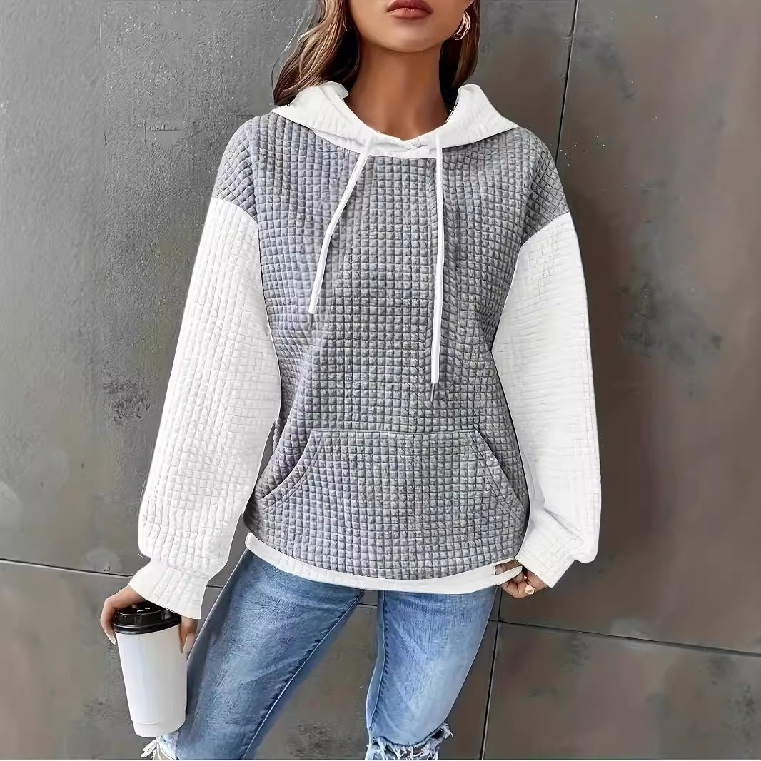 Lässiger Damen Kapuzenpullover mit lockeren Nähten und Farbblockdesign