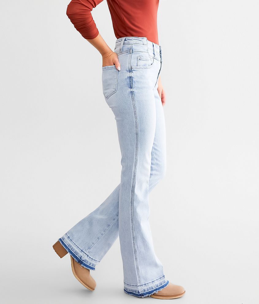 Elastische Jeanshose mit hoher Taille und Knopfleiste für Damen