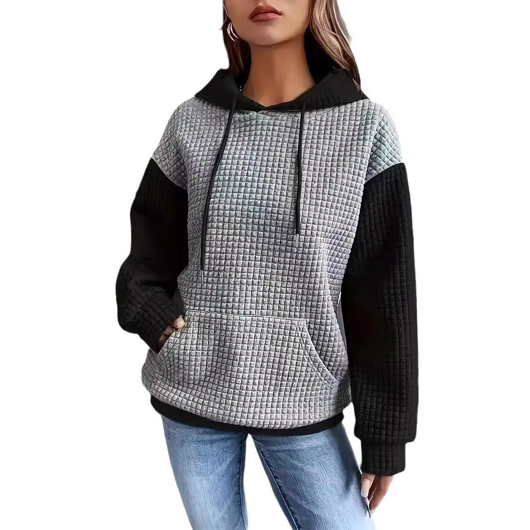 Lässiger Damen Kapuzenpullover mit lockeren Nähten und Farbblockdesign