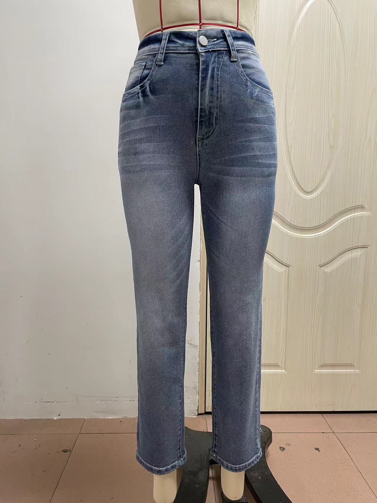 Slim Fit Stretch Damen Schlankheits-Jeans mit Stickereien, Röhrenhose