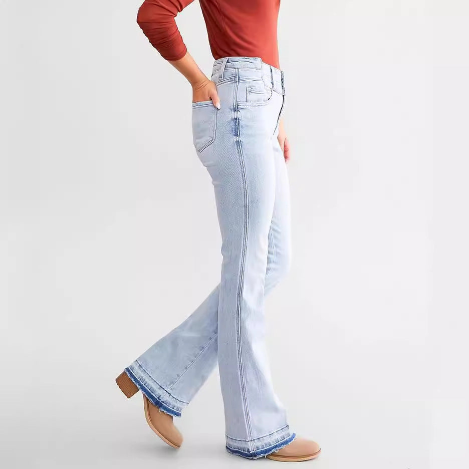 Elastische Jeanshose mit hoher Taille und Knopfleiste für Damen