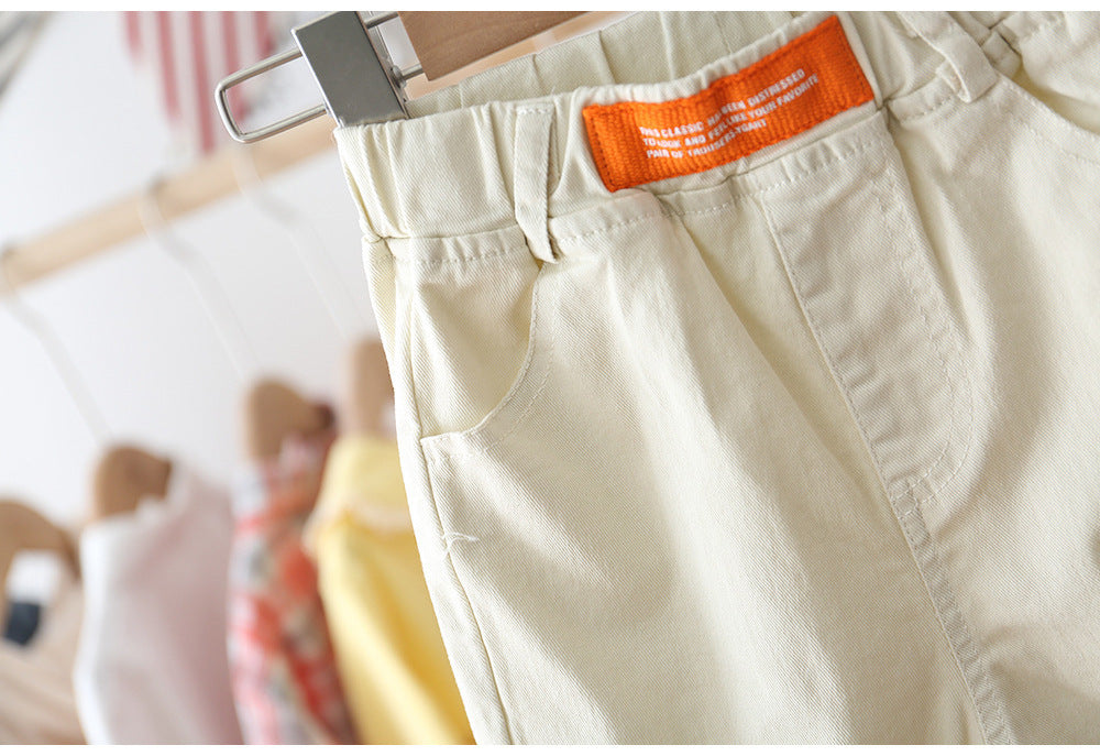 Solid Color Casual Pants Children's Baby Stretch Cotton Long Pants