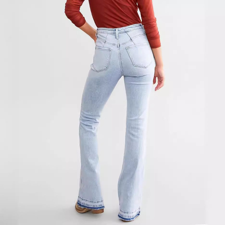 Elastische Jeanshose mit hoher Taille und Knopfleiste für Damen